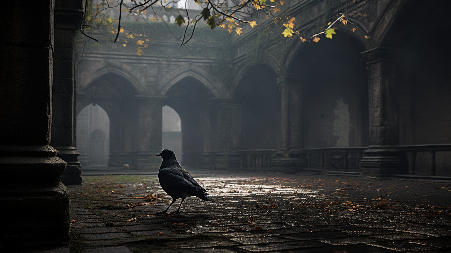 Misty and Spooky Pigeon Monastery Courtyard