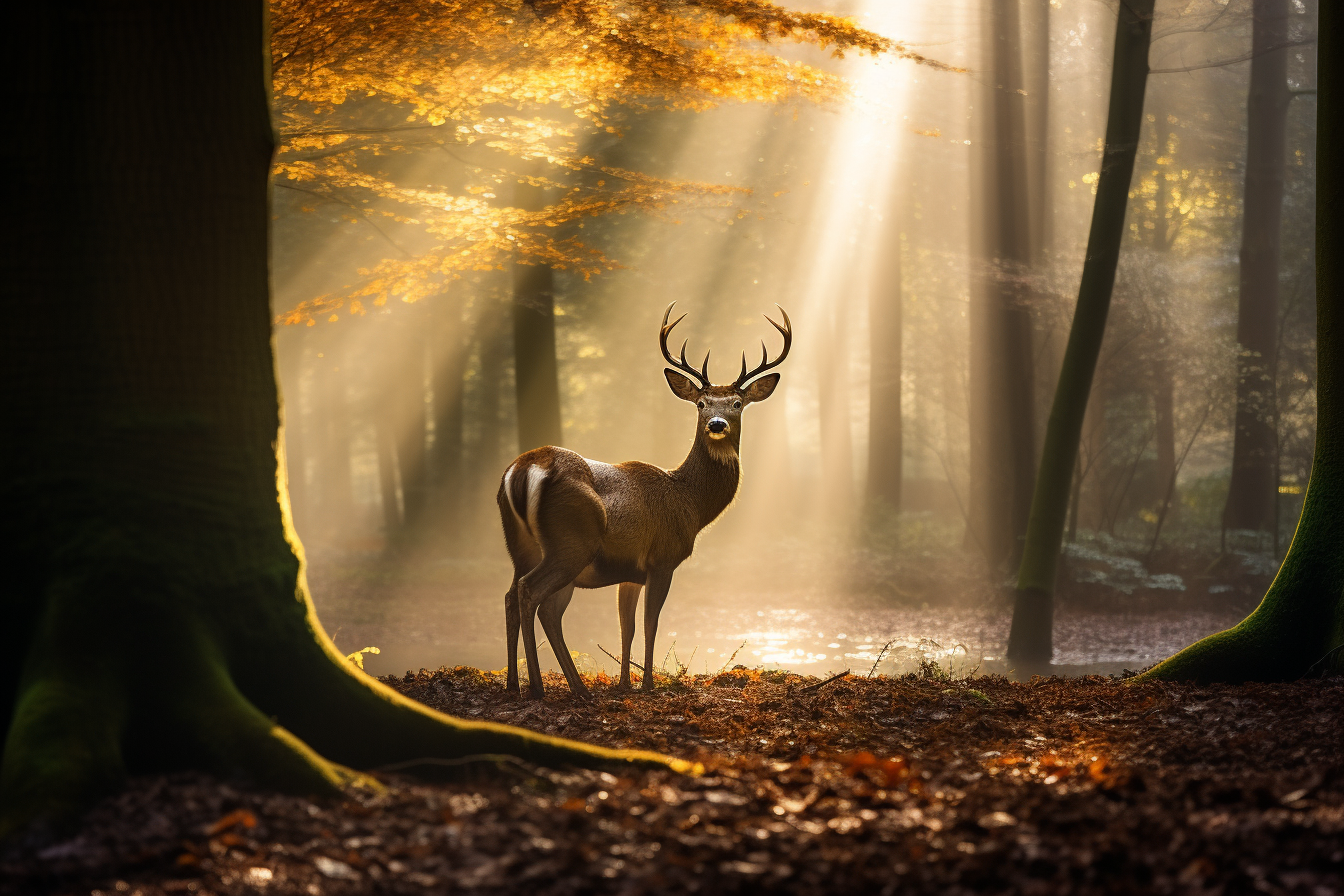 Majestic deer in foggy forest