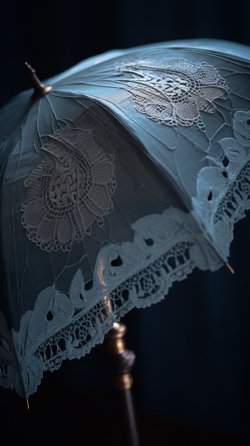 Vintage Folded Blue Umbrella with Lace