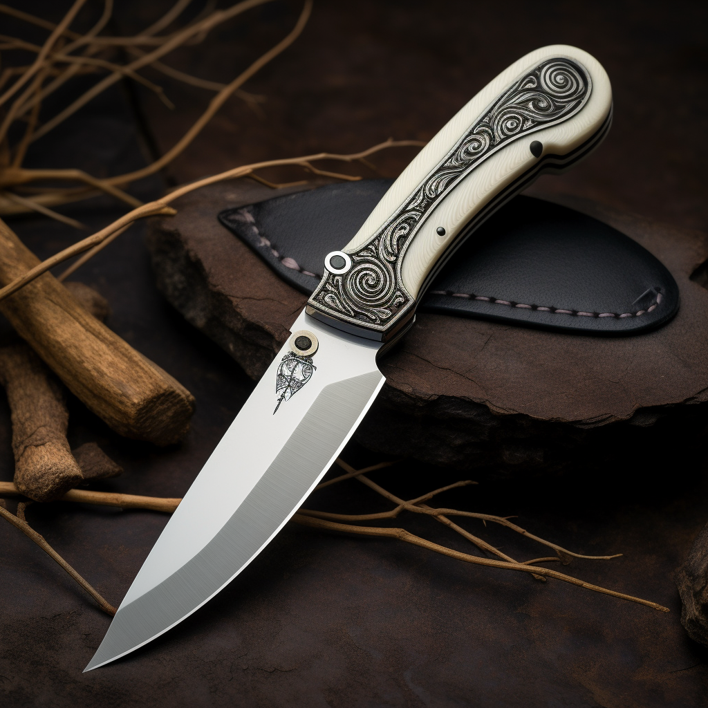 Blackened Blade Folding Knife with Elforyn White Handle