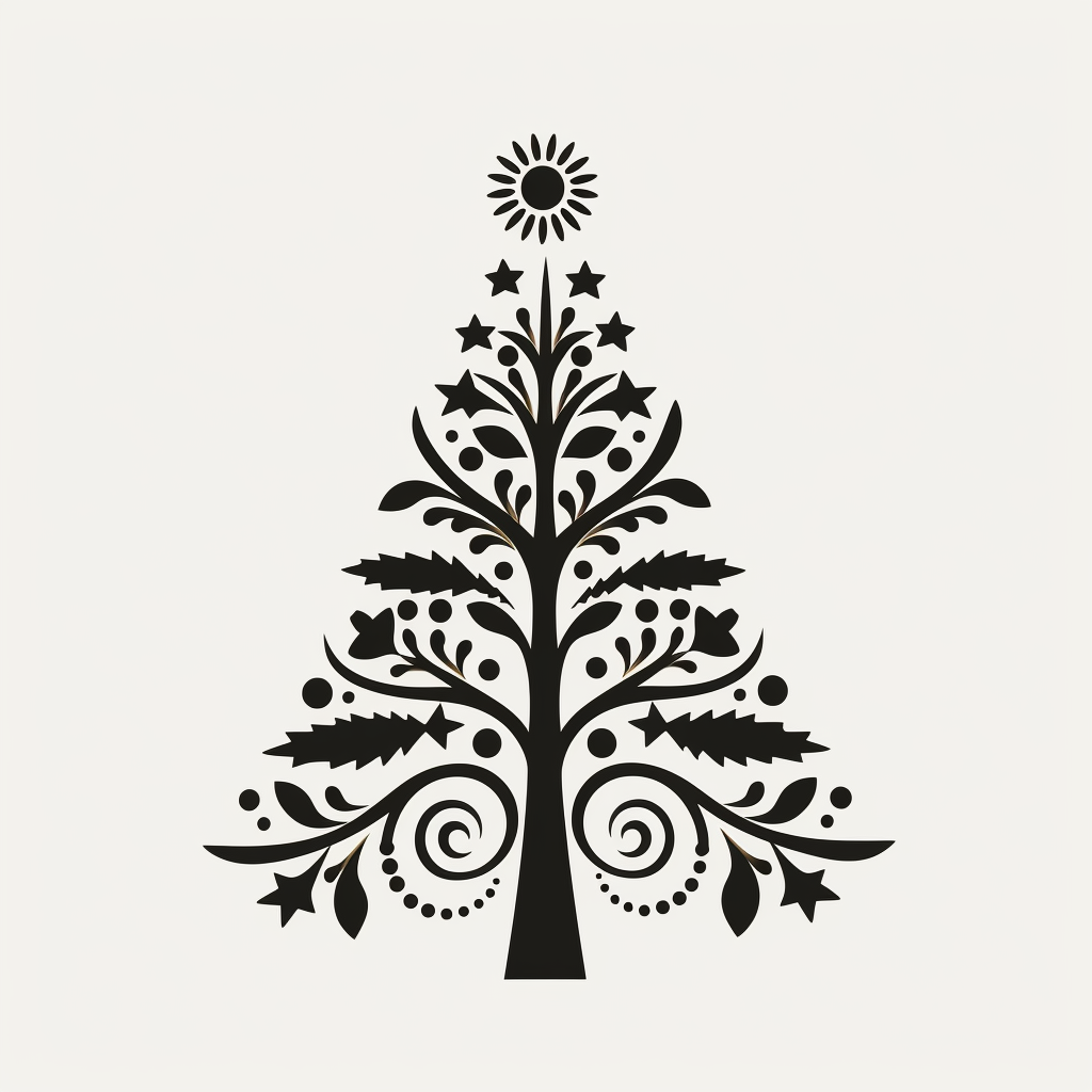 Festive folk art Christmas tree silhouette