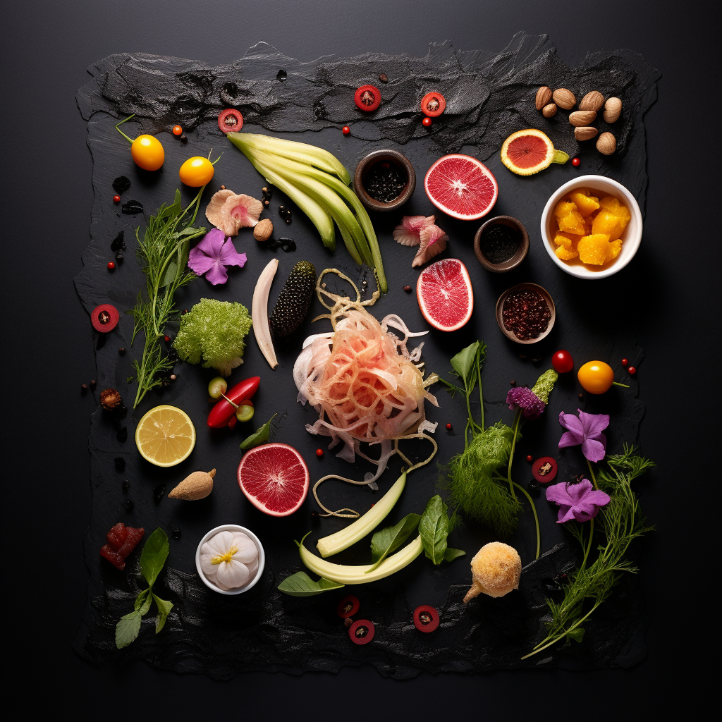 Food Stylist Photo: Restaurant Dishes on Black Slate Surface