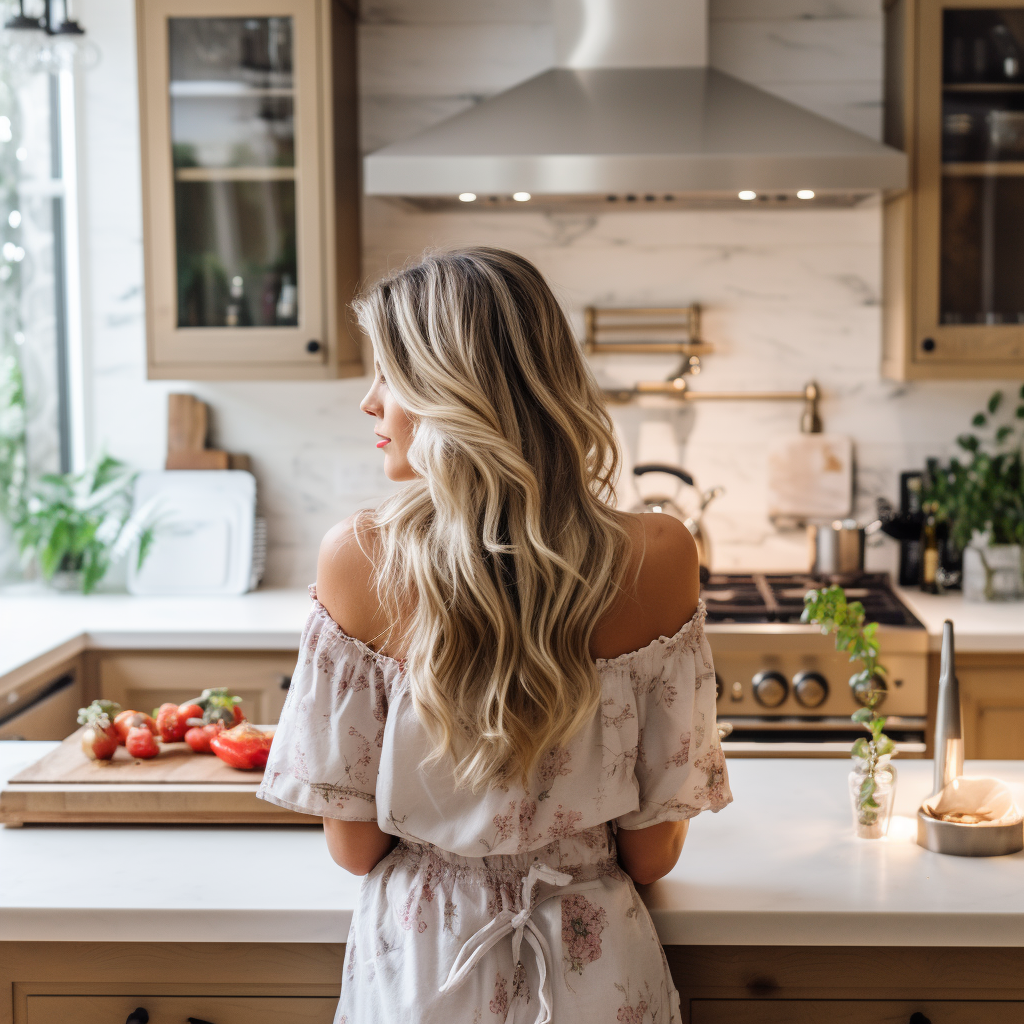 Food blogger preparing a meal in her kitchen