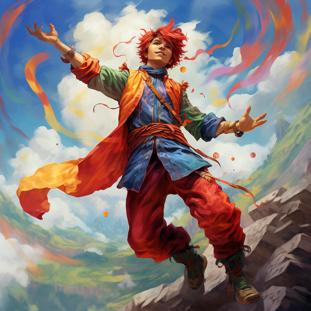 Vibrant fool anime painting in fantasy style