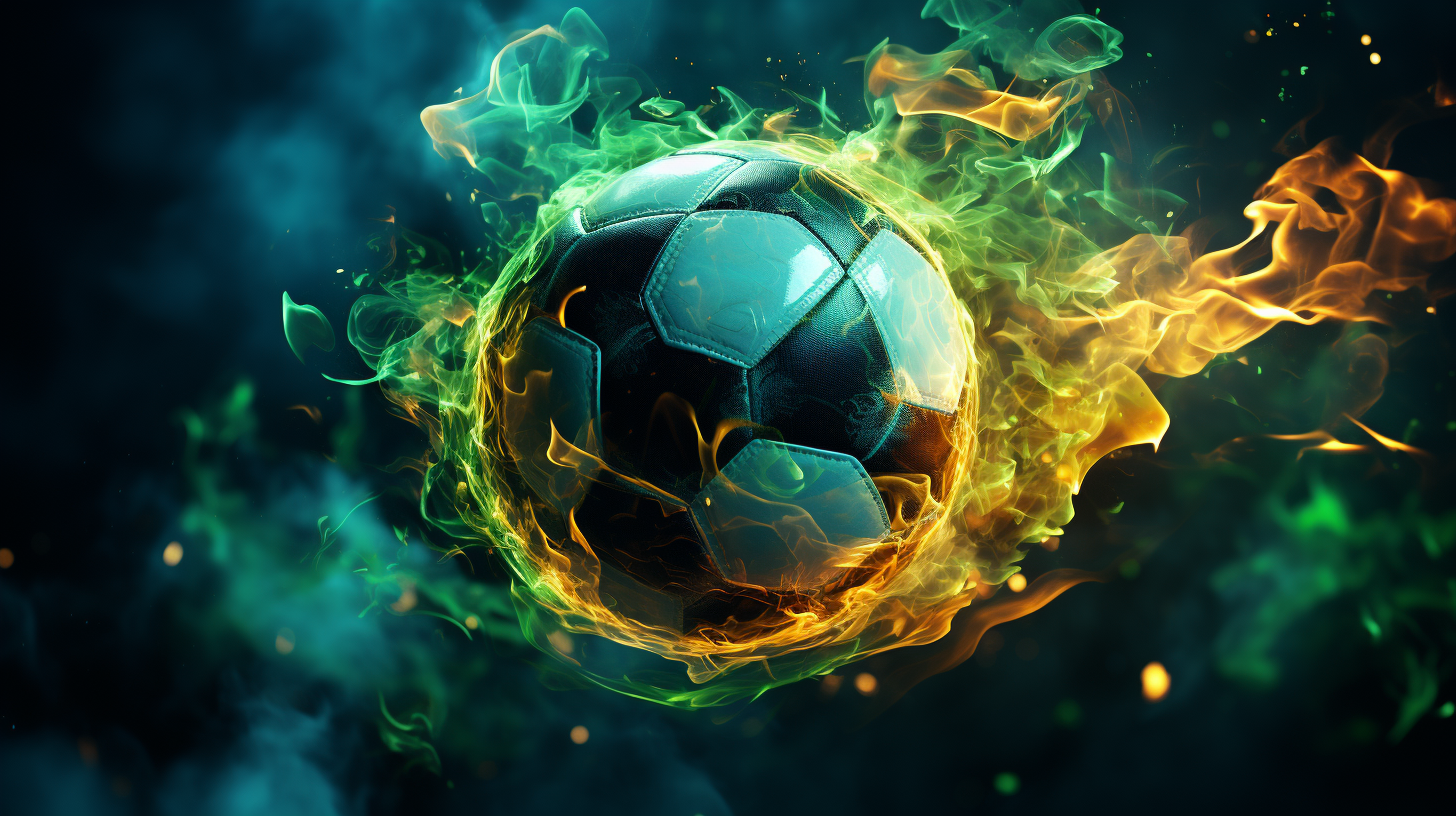 Burning football ball on neon backdrop