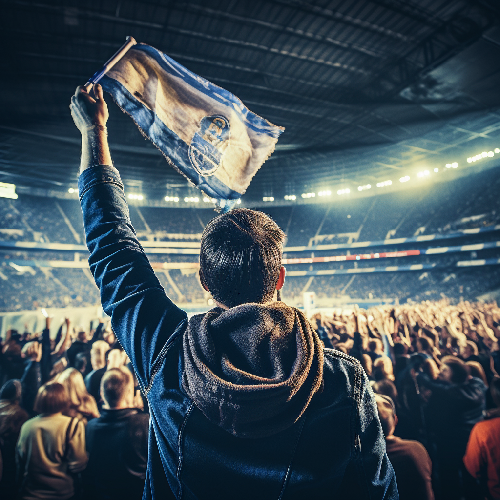 Football fan waving flag with beer glass print