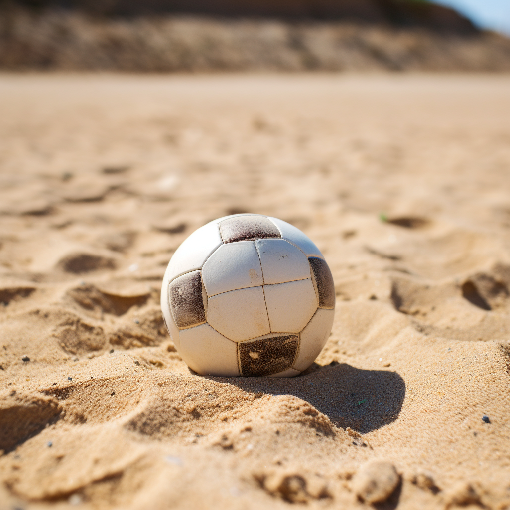 Close up of football on sand pitch