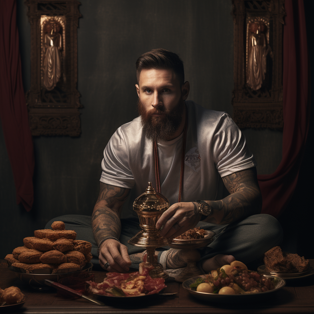 Messi enjoying Vada Pav with trophies