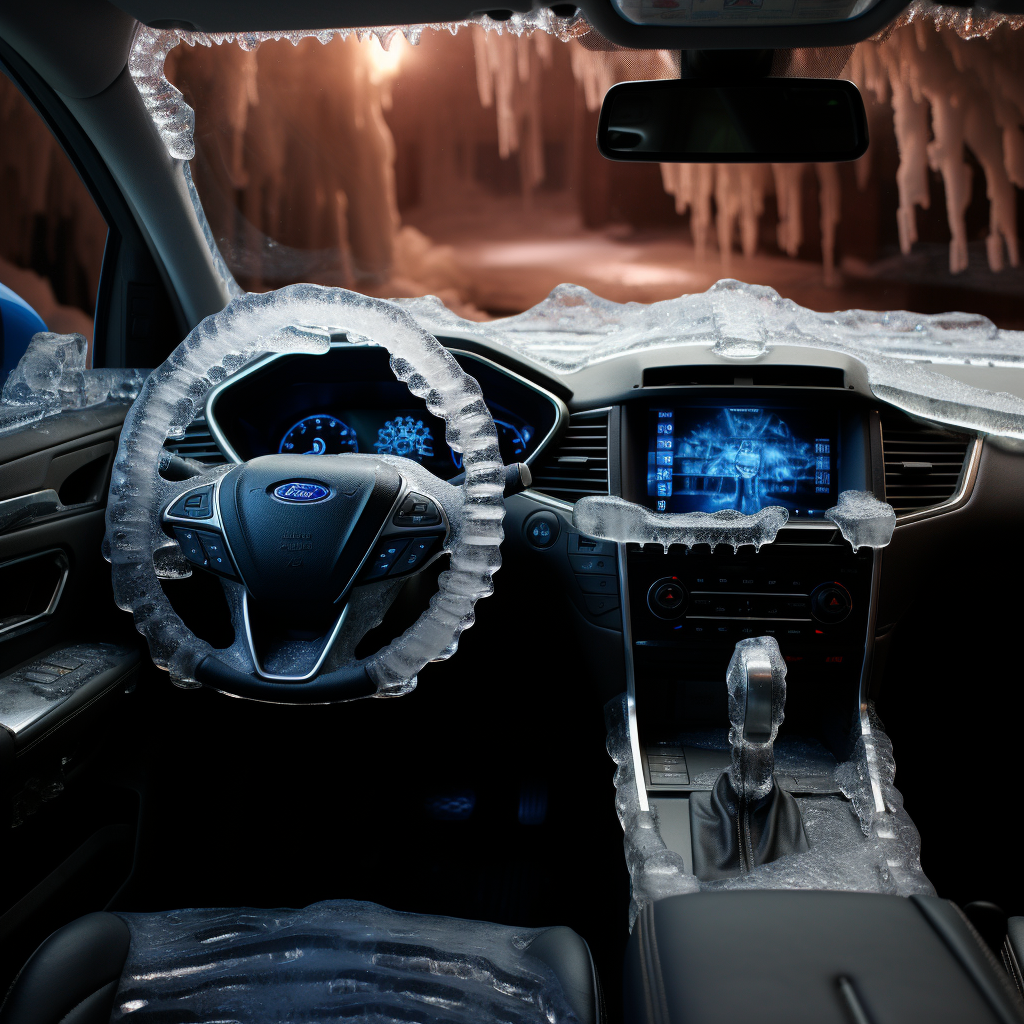 Stalactites covered steering wheel in Ford Edge car