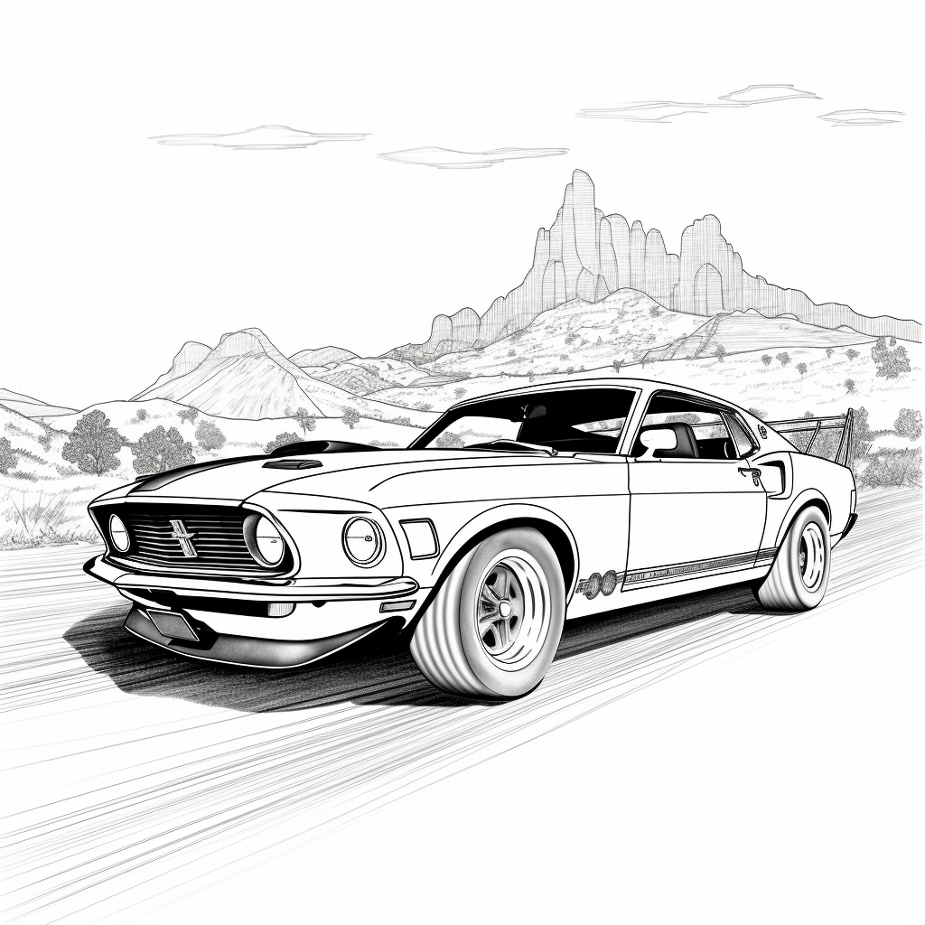 Coloring page of a Ford Mustang Boss 302