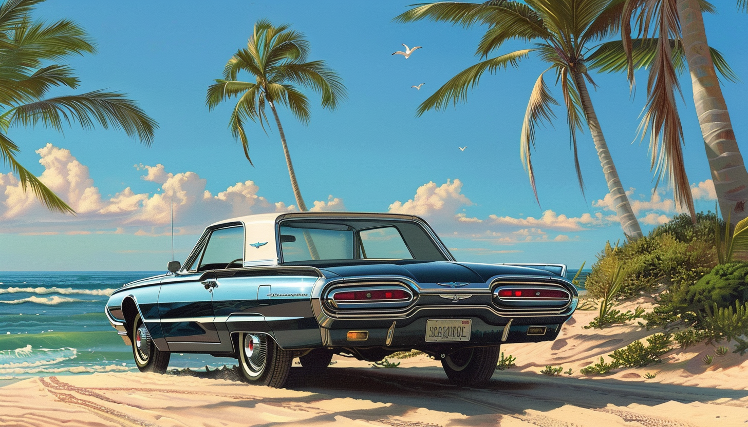 Vintage Ford Thunderbird on Beach