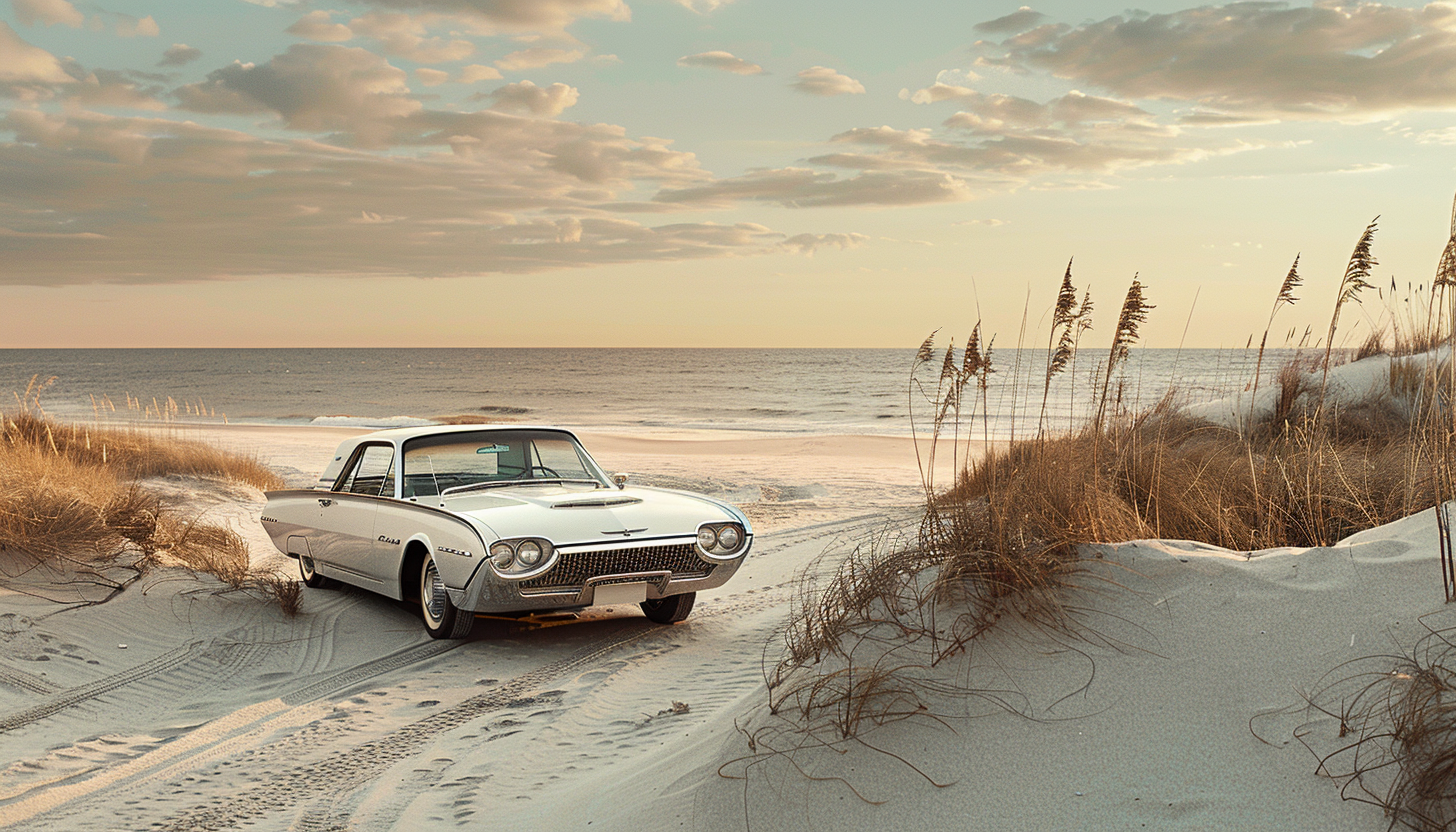 Vintage Ford Thunderbird on Beach