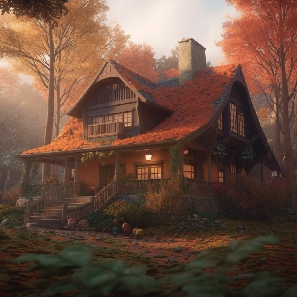 Beautiful house in autumn forest