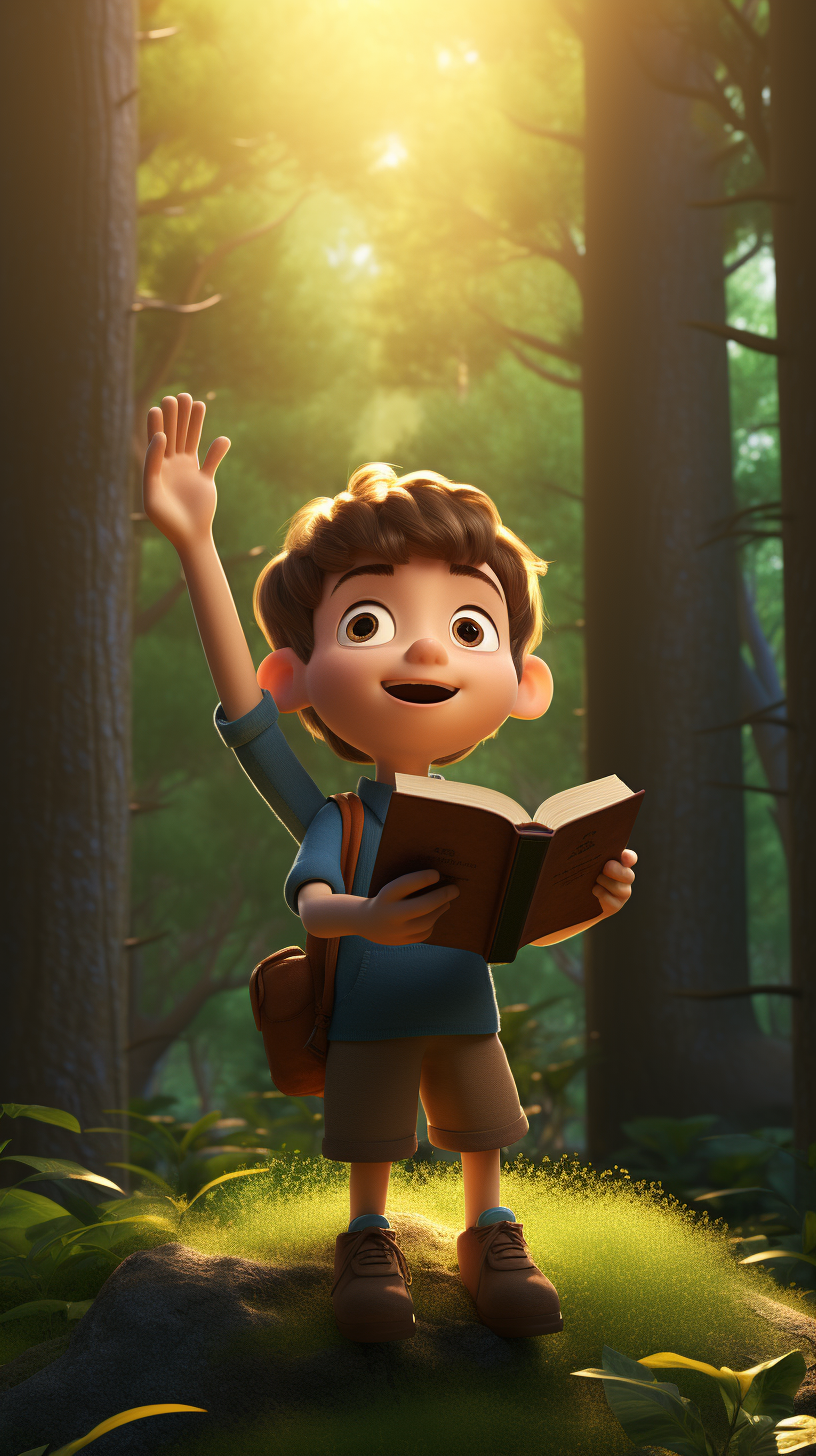 Child with Bible in Forest