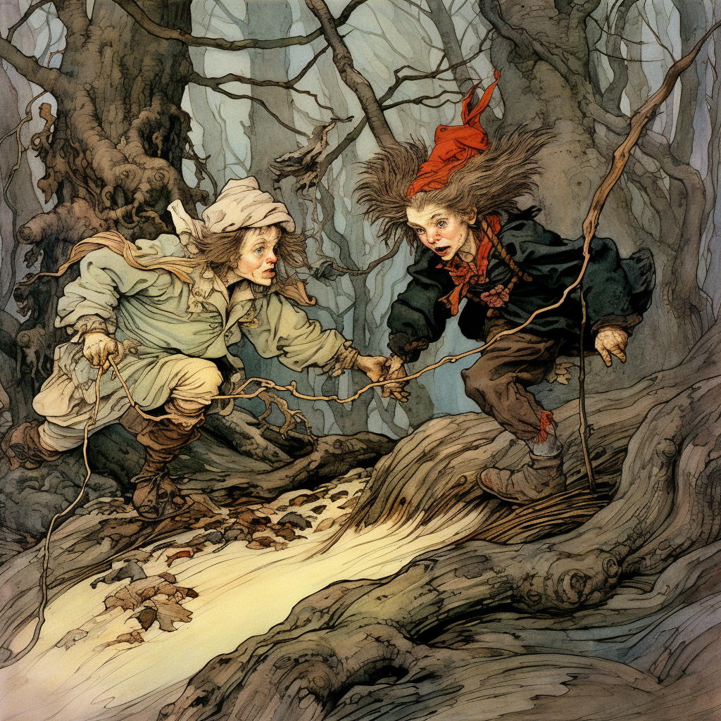 Two clowns hunting squirrels in the forest