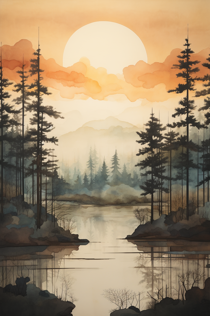 Peaceful forest scene at dawn