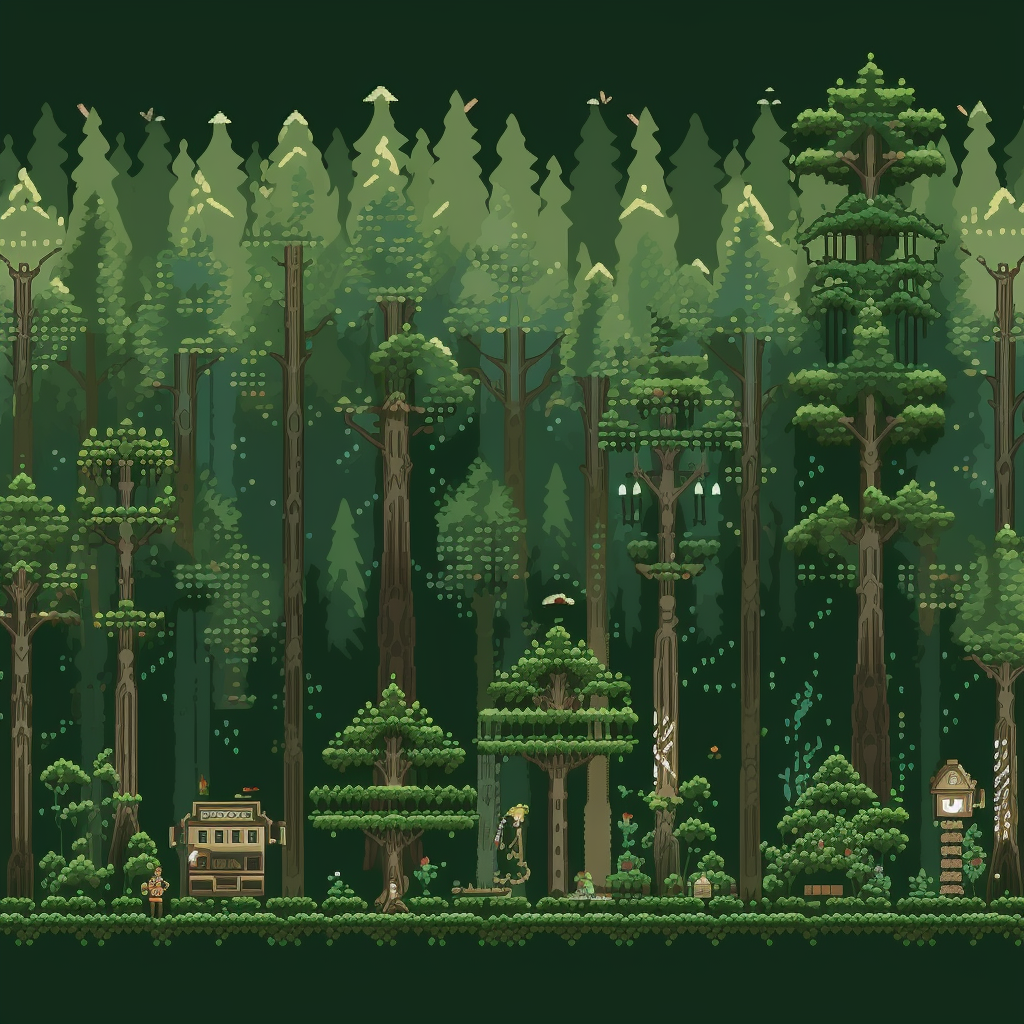 Forest game motifs pixel art background