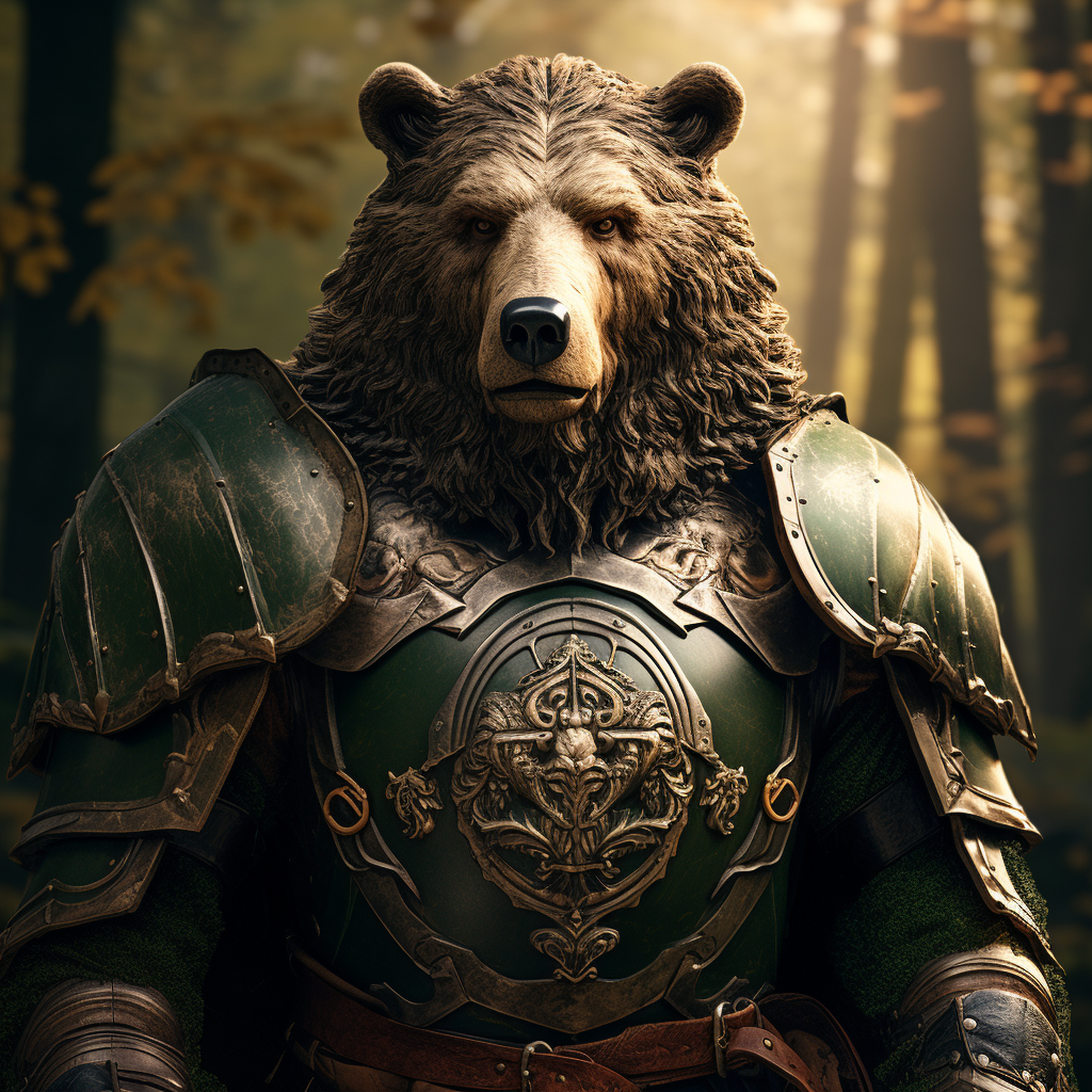 Knight wielding forest green bear shield