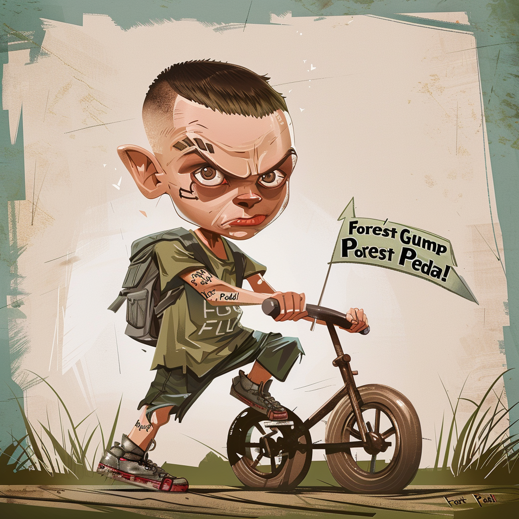 Forest Gump tricycle banner caricature