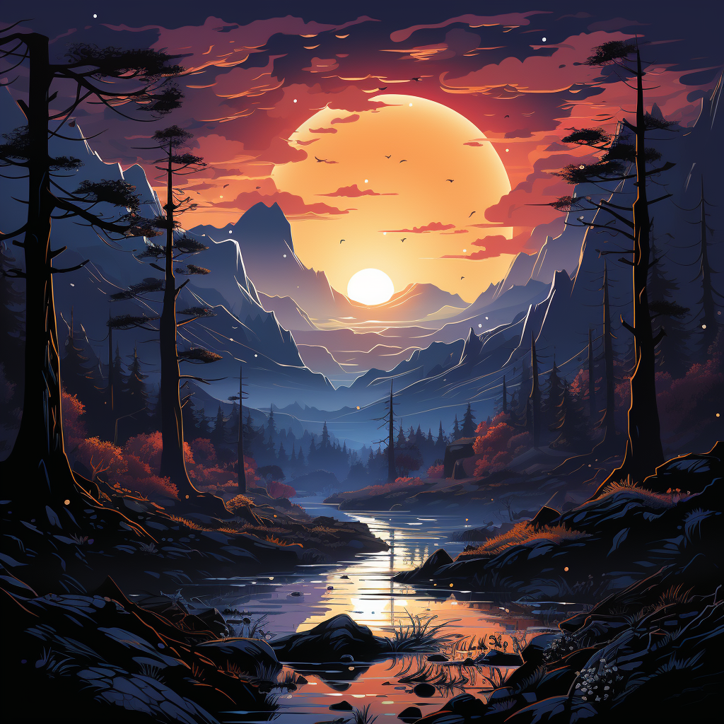 Beautiful forest night landscape illustration