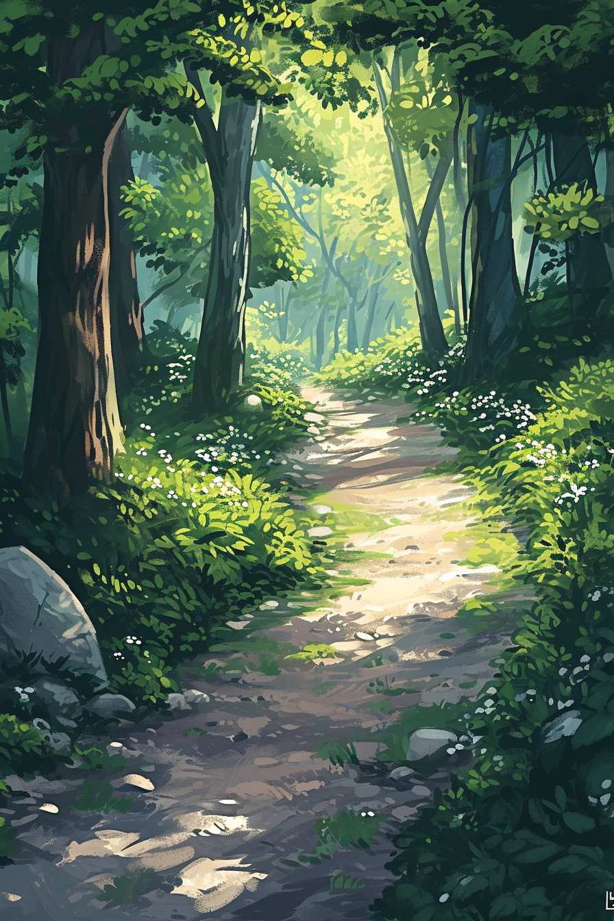 Forest Path Illustration in Penguin Books Style