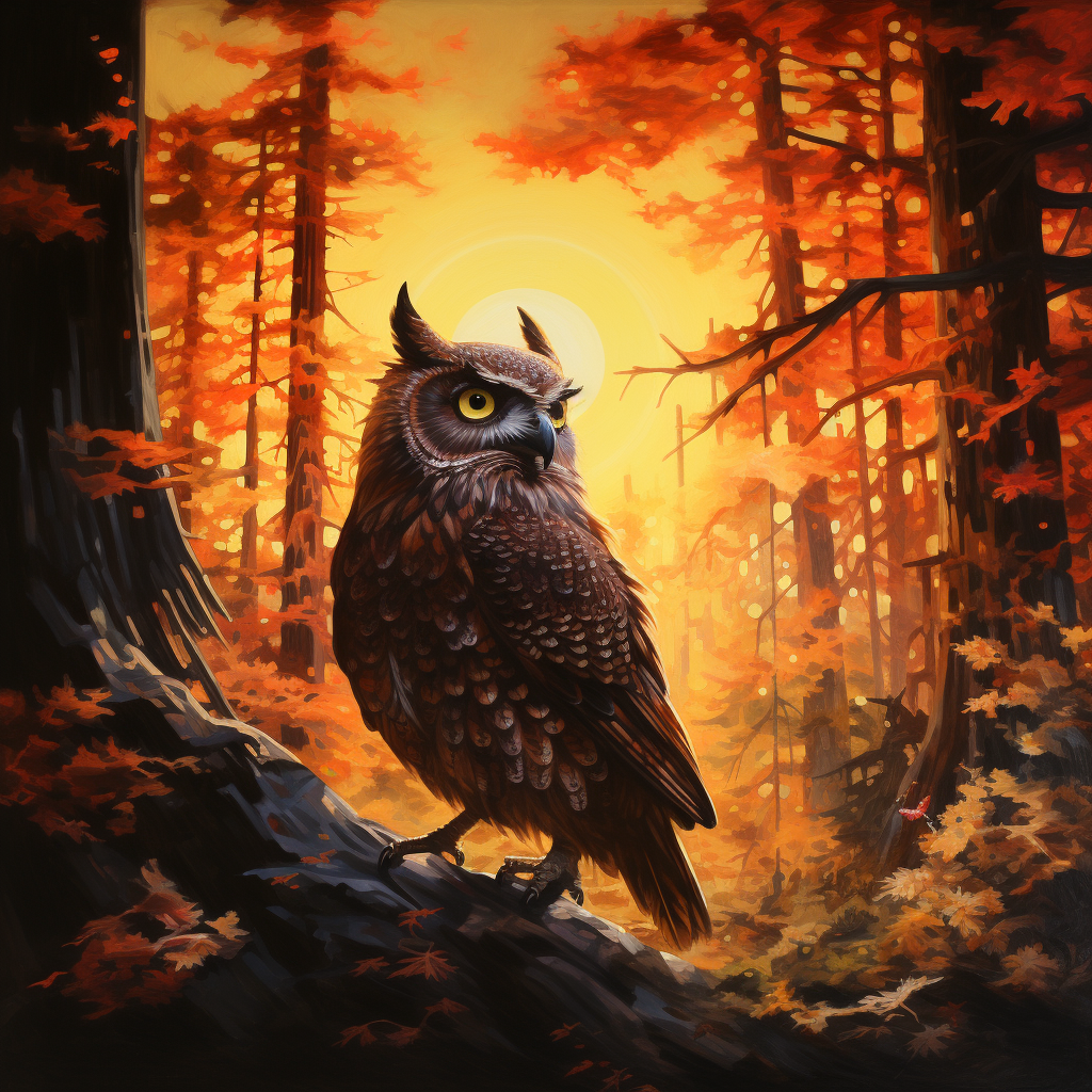 Majestic Phoenix and Wise Owl in Forest