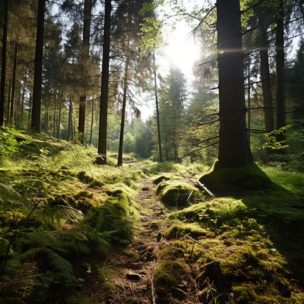 Beautiful forest scene with lush green trees