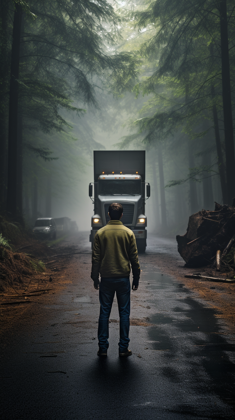 Man standing in middle of forest road