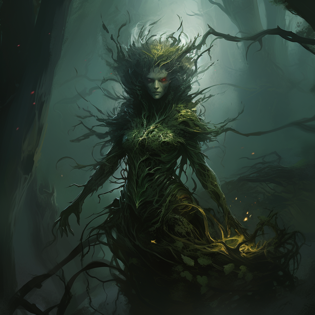 Mystical forest sprite in dark woods