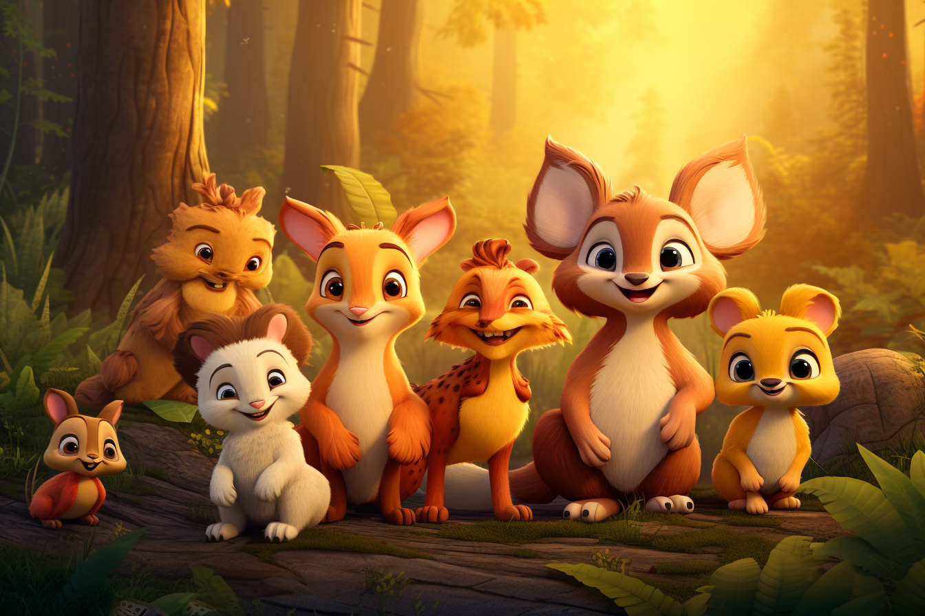 Group of Cute Forest Animals Posing