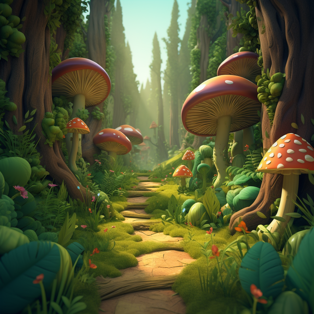 Vibrant 3D cartoon forest