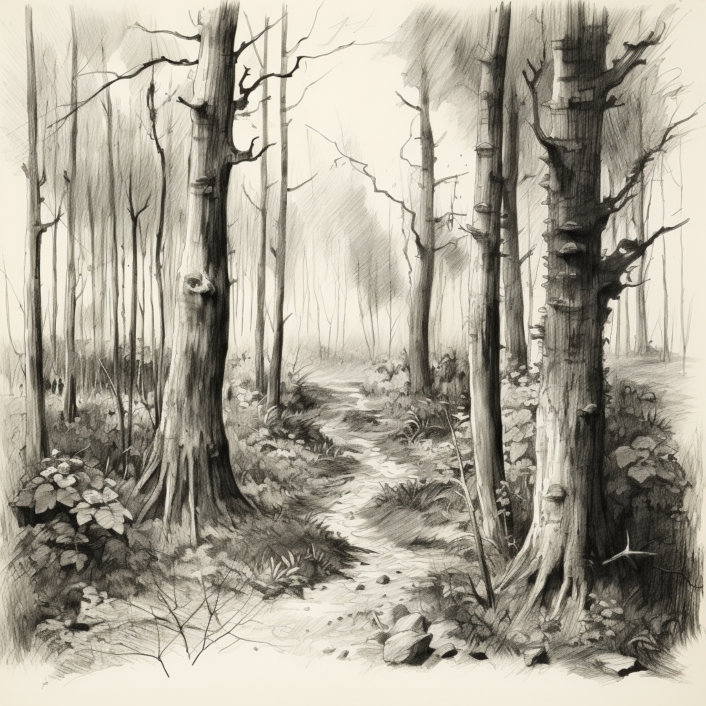 Hand-drawn forest sketch