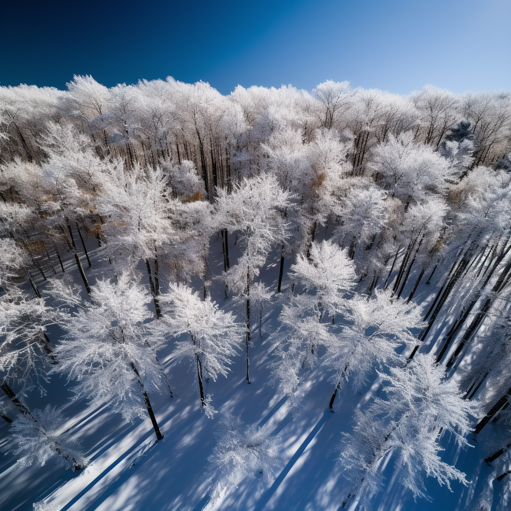 Snowy trees in a sunny forest