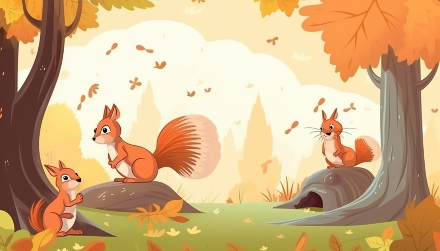 Cute squirrels playing in the forest