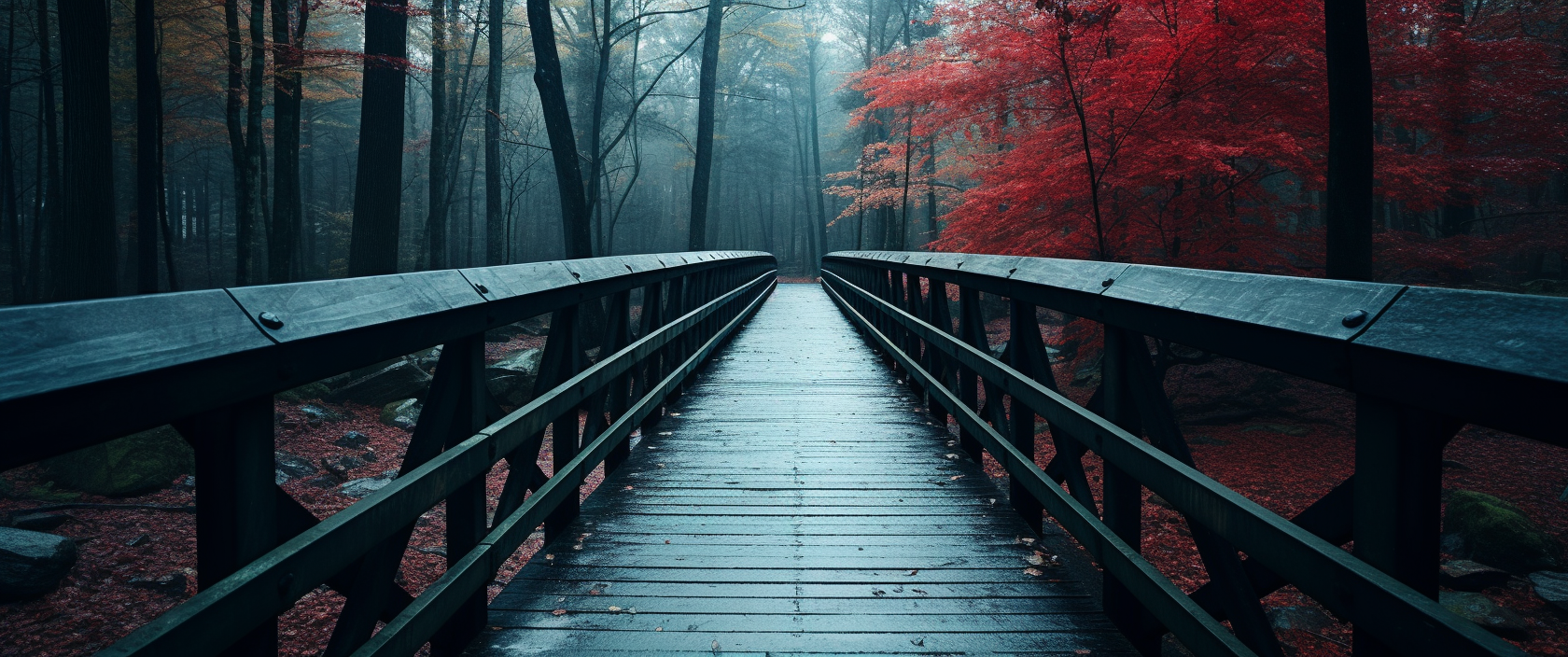 Beautiful Wooden Bridge in the Forest