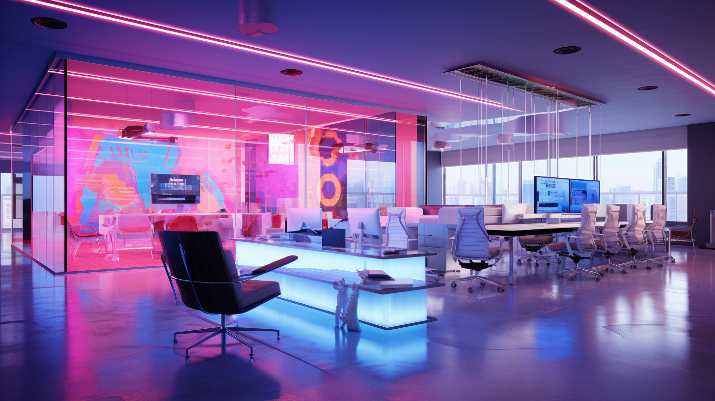 Colorful forex office with neon decor