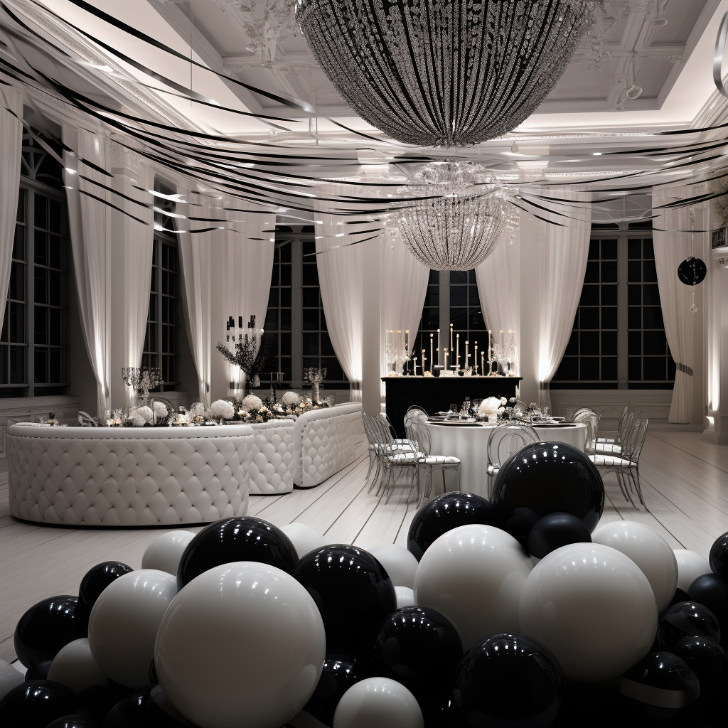 Elegant black and white decor at formal cotillion