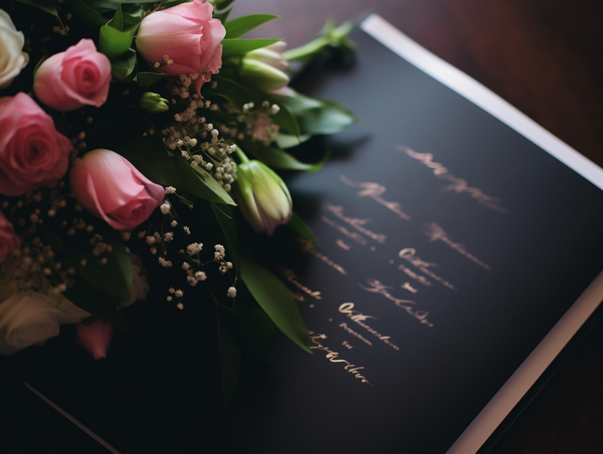 Funeral program with black and golden Italian calligraphy