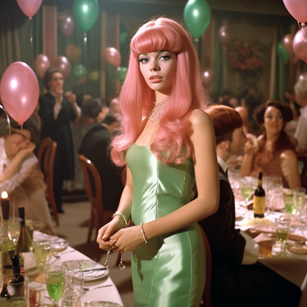 Stylish woman in long green dress at formal party