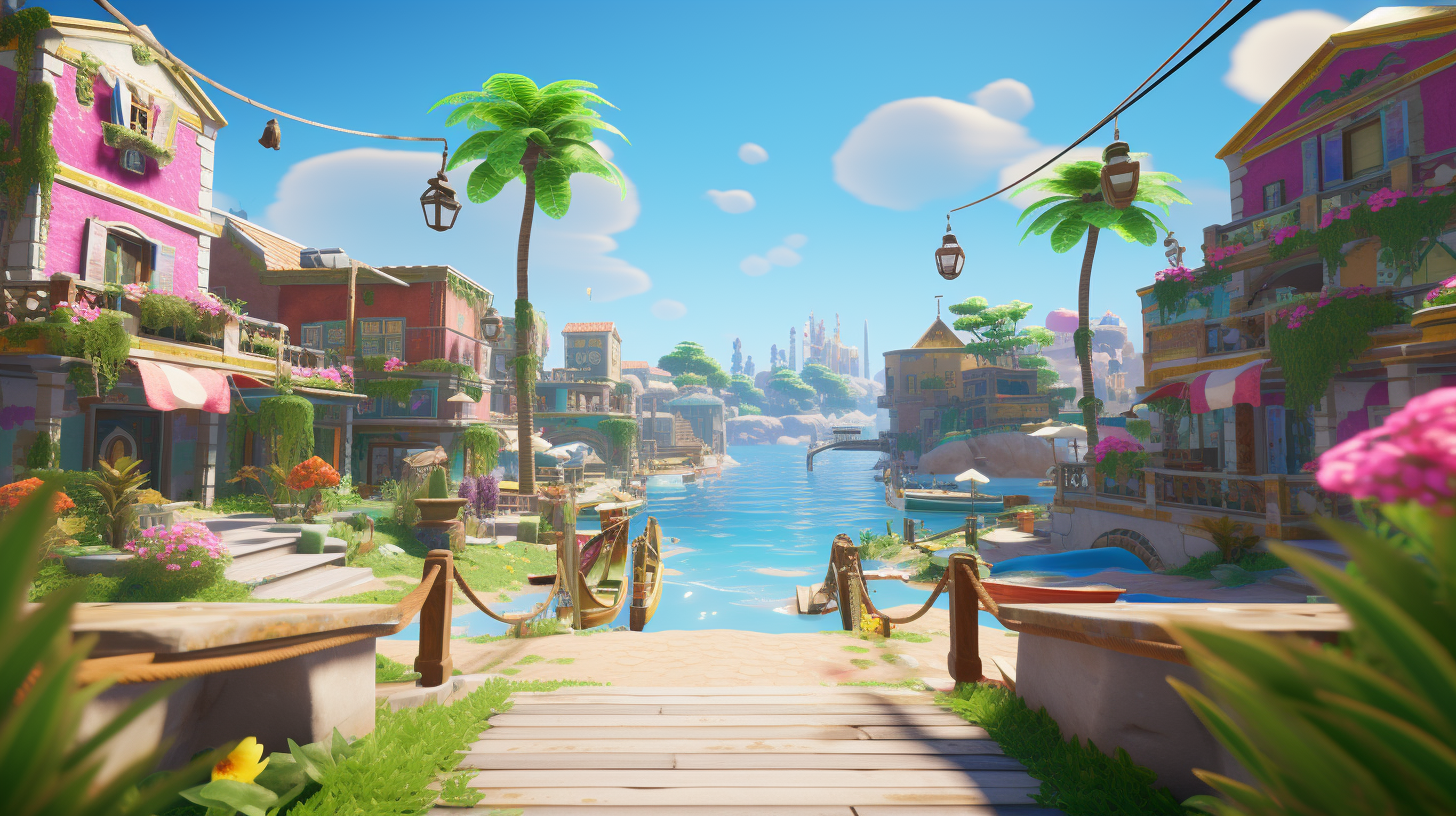 Colorful Fortnite City with Sea and Old Houses