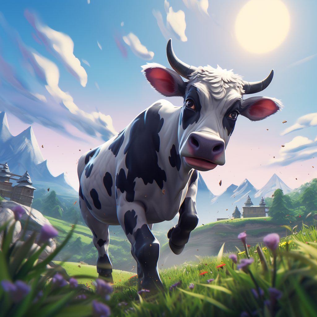 Cow enjoying Fortnite gaming session