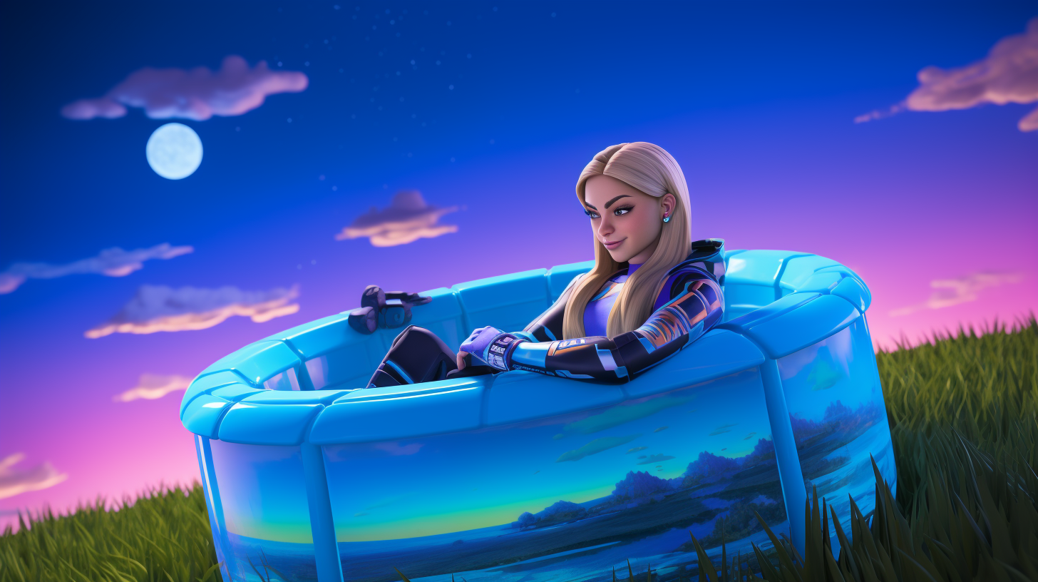 Fortnite Galaxy Skin Hot Tub with a Blonde Girl