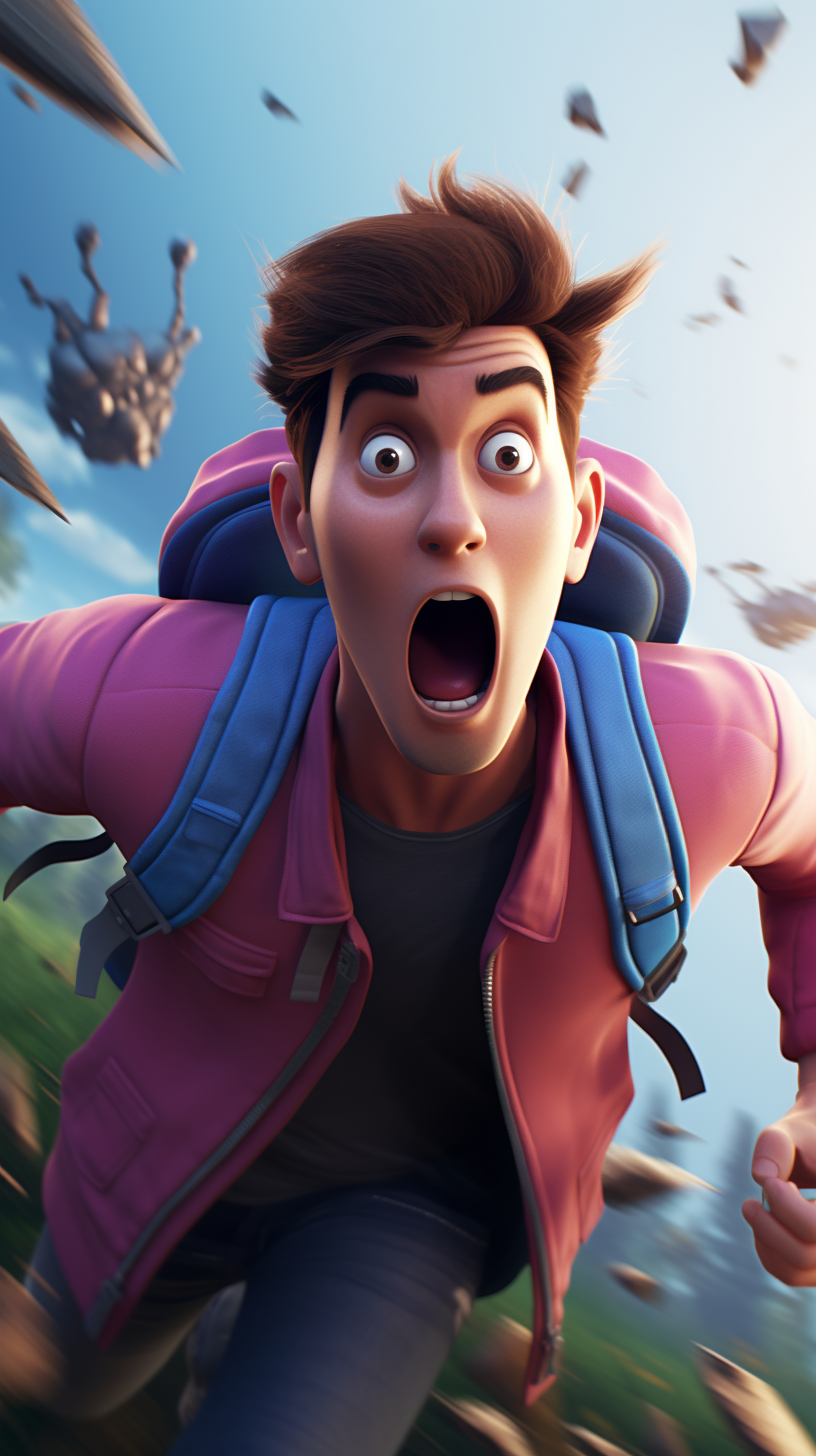 Scared Fortnite man in 3D render