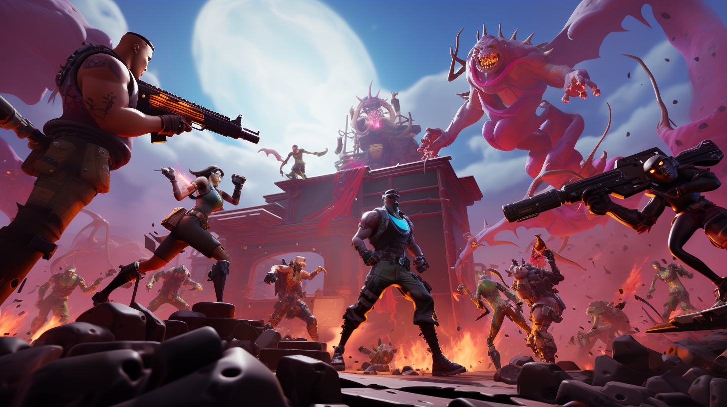 Warriors battling in Fortnite with guns