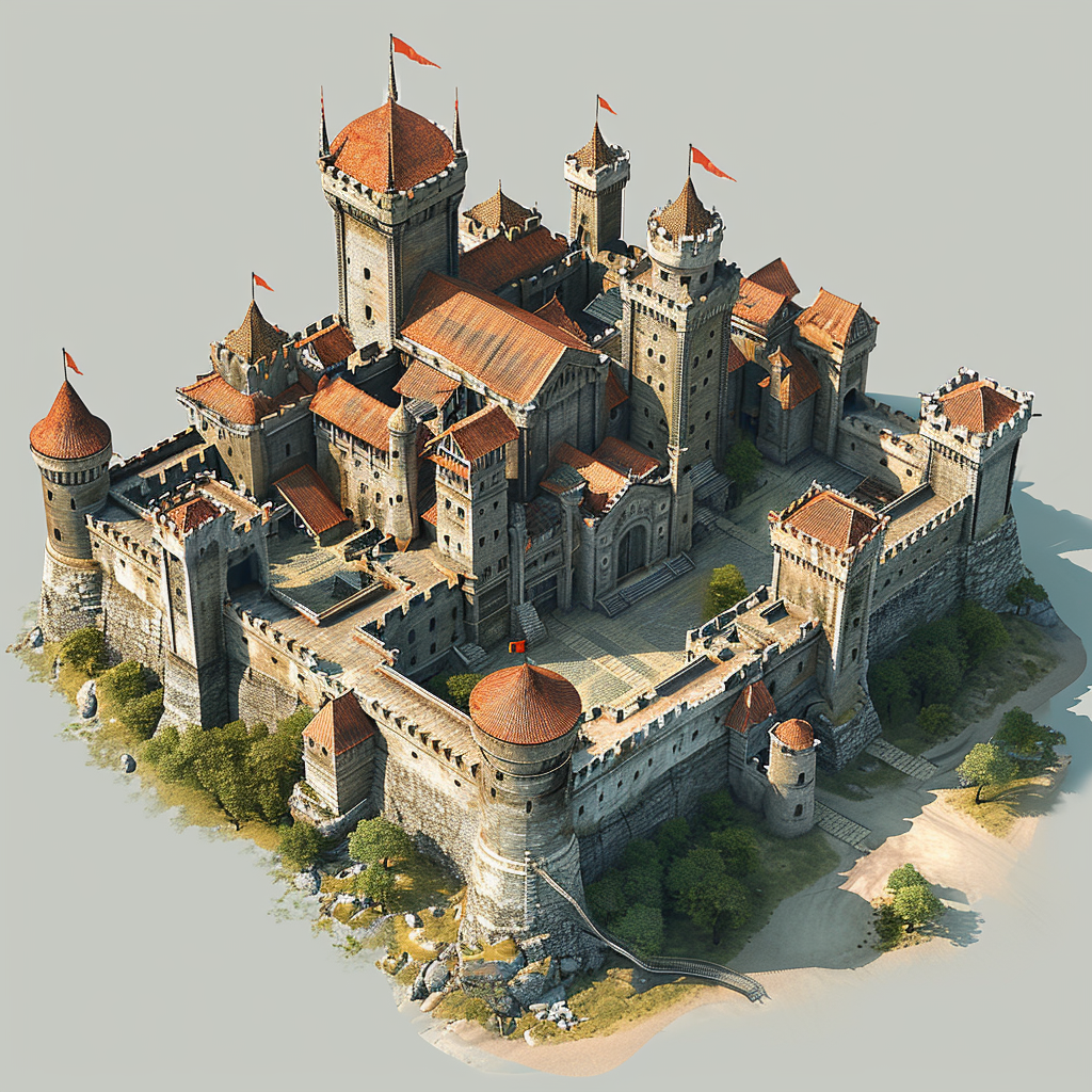 Isometric view of a fortress city