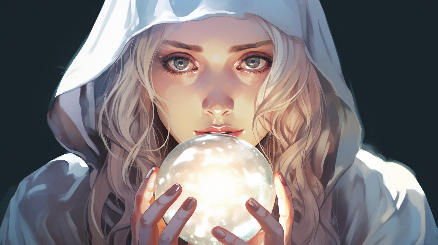 Close-up of fortune teller gazing into crystal ball