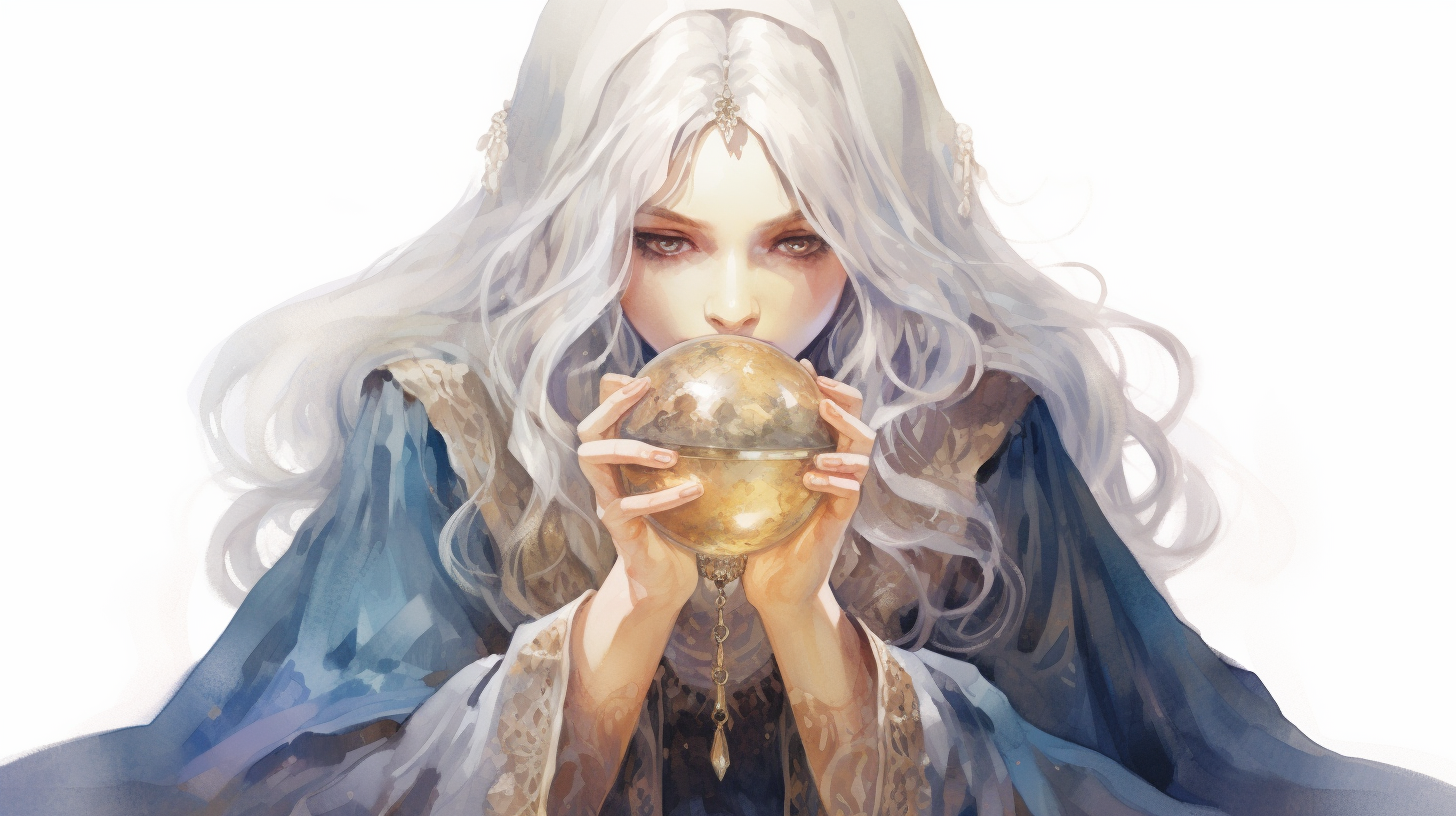 Beautiful Fortune Teller Gazing at Crystal Ball