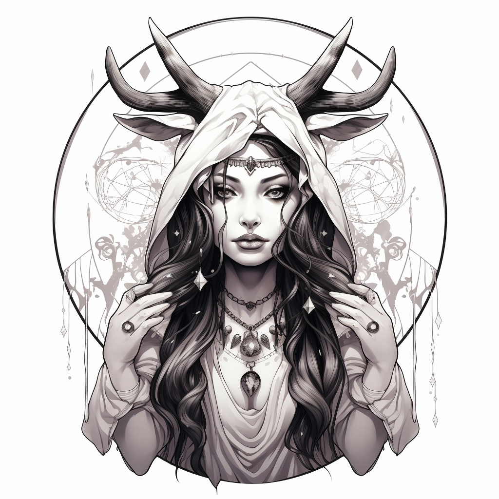 Fortune teller woman with deer horns