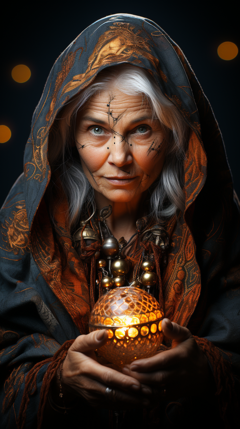 Portrait of a young old woman doing fortune telling