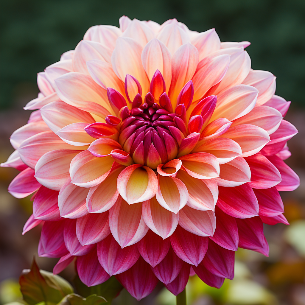 Beautiful forward-facing dahlia in close-up